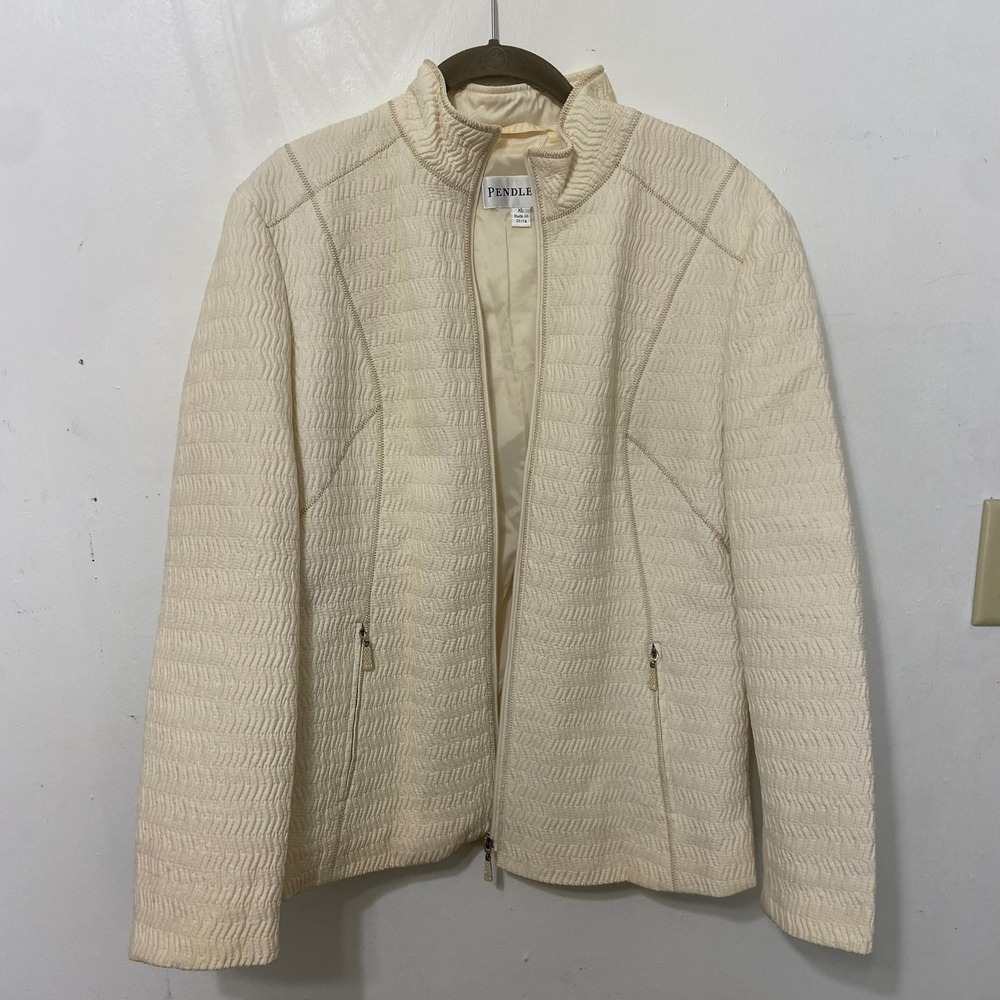 Pendleton Ivory Quilted Jacket Zip-up Front Pockets Lined‎ Size XL Blazer